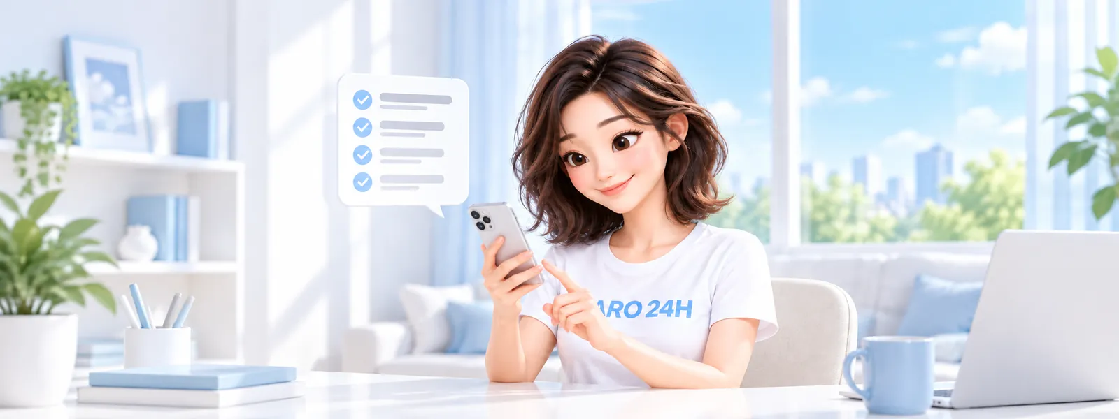 「이용 내역 보기」 주제를 표현한 3D 인물 일러스트